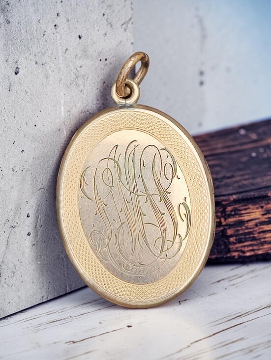 Antique Jewelry - Antique Gold Filled W&H Co. Etched Locket Pendant